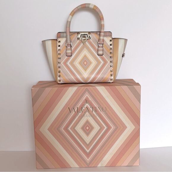 Valentino Pastel Multicolor Leather Small Native Couture 1975 Rockstud Bag Tote - Picture 16 of 17